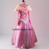 Princess Aurora Winter Dress, Pink Aurora Winter Gown Cosplay Costume with Coat