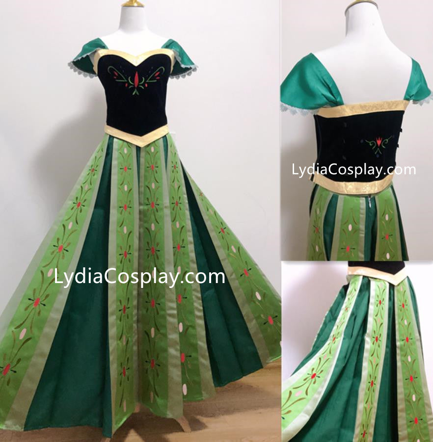 Princess Anna Coronation Costume Green Dress Embroidery Style – Lydiacosplay